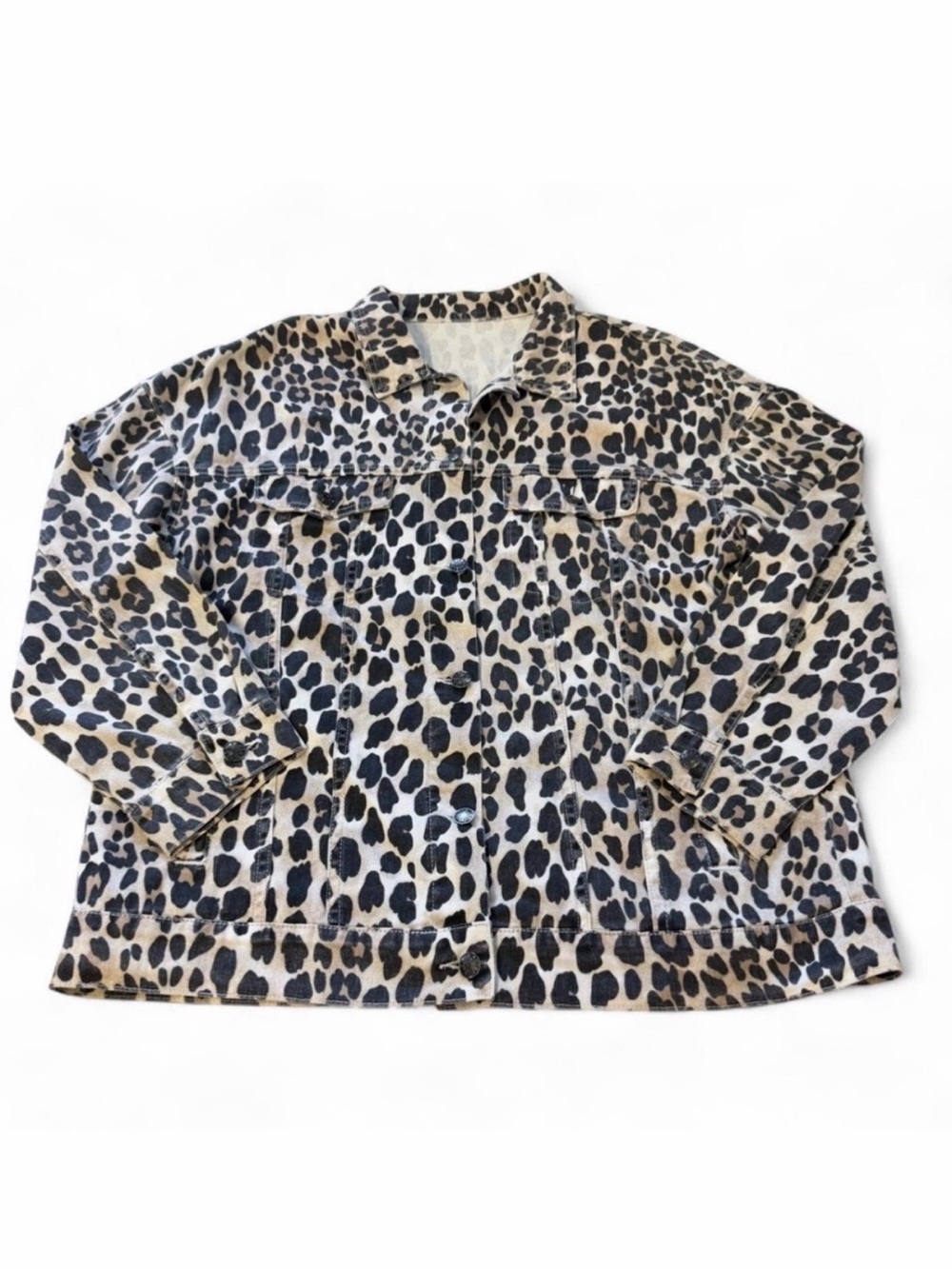 Leopard Print Denim Shirt Jacket Shacket Women’s XL Baddie Boho Festival Fall